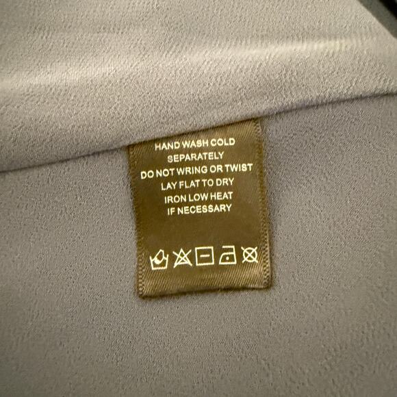 August 1 Eight Mandarin Collar Cutout Peplum Lined Blouse Sz M Blue Office Femme - Picture 8 of 8